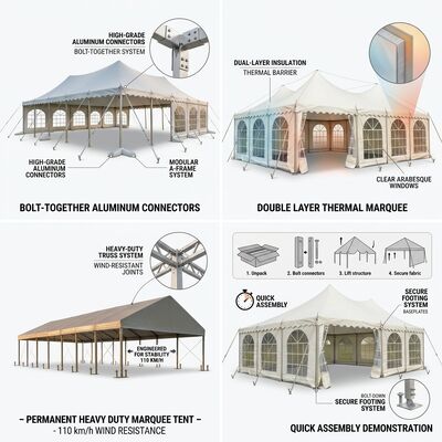 4x6m Spacious Hard Pressed Aluminium Alloy 6061/T6 Party Marquee Tent Snow Load Tested Outdoor Event Shelter
