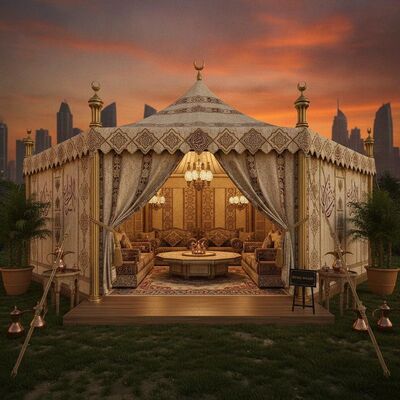 ロイヤル マジュリス スタイル アラビア ホスピタリティ レセプション マーキー テント プレミアム手作り仕上げ UAE VIP ビジネス会議用